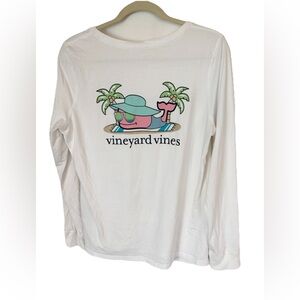 Vineyard Vines White Shirt with Pink and Green Graphic